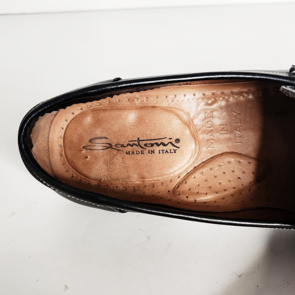 Santoni Men's Black Leather Slip On Loafers with Tassels Size 9.5 Made in Italy - Picture 7 of 9